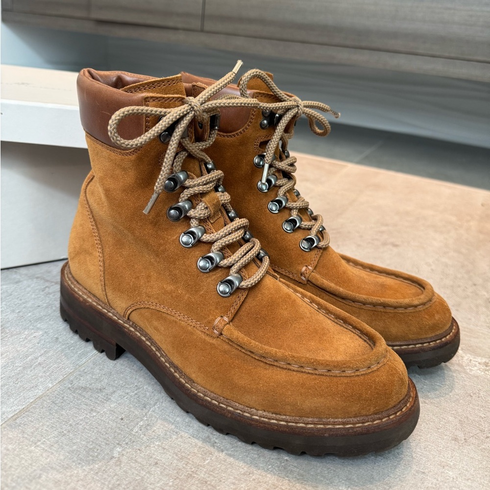 Brunello Cucinelli Tan Suede Lace Up Boots